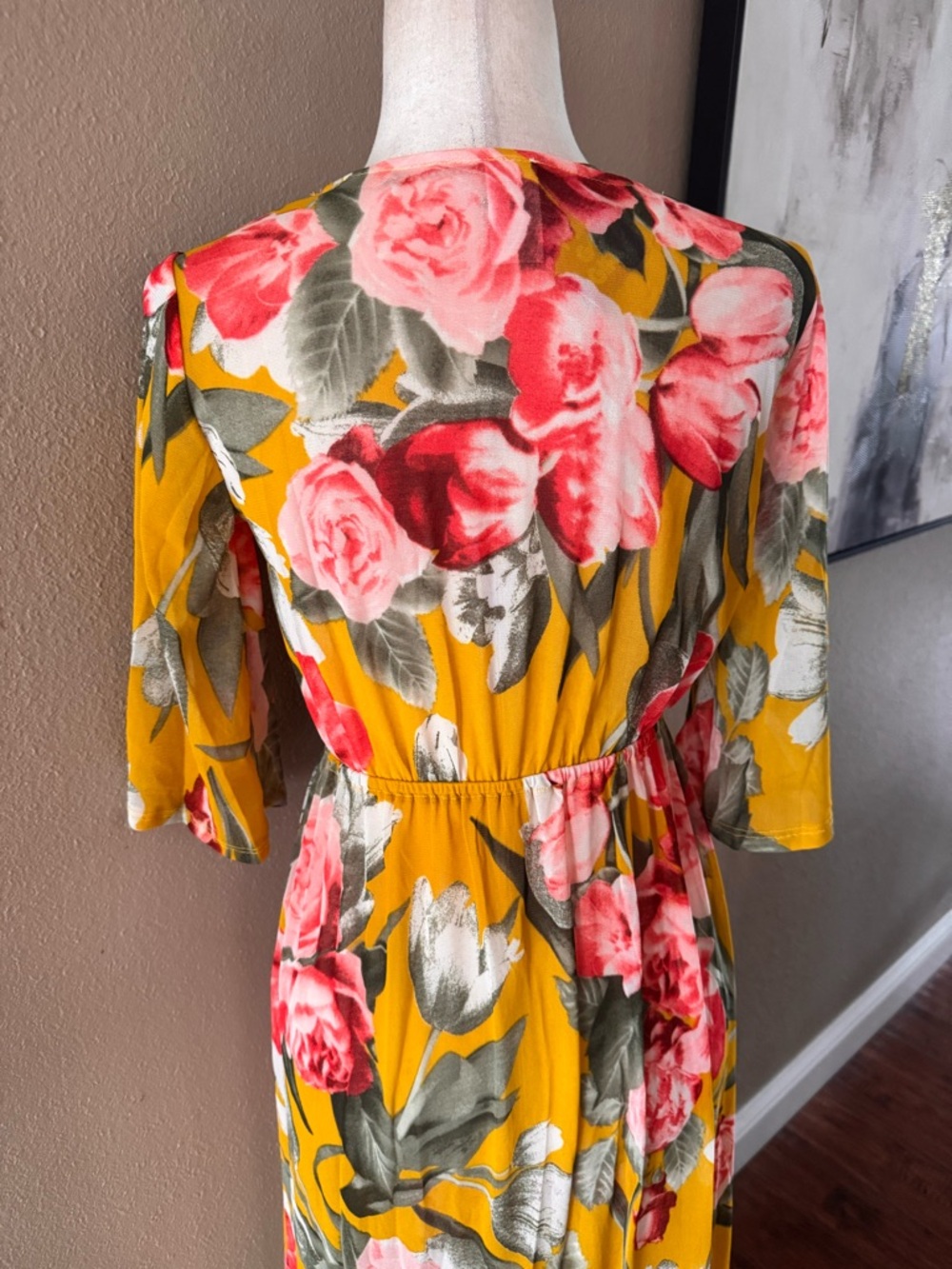 Mustard Yellow Floral Maxi Duster Kimono - Picture 7 of 7